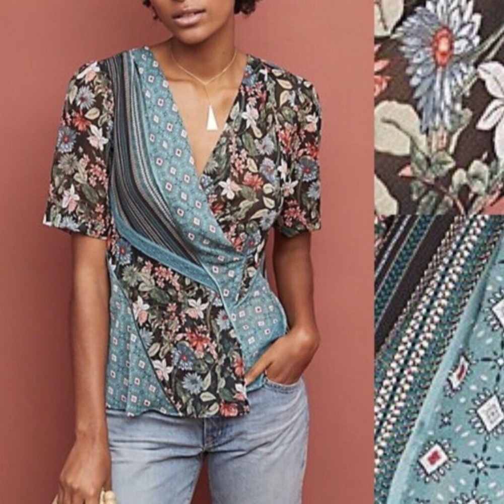 Anthropologie Tiny Lovely Patchwork Wrap Top Size… - image 5
